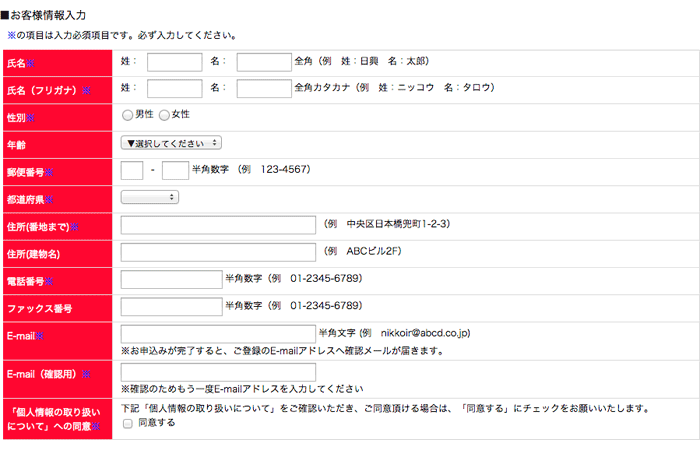 個人情報入力画面例