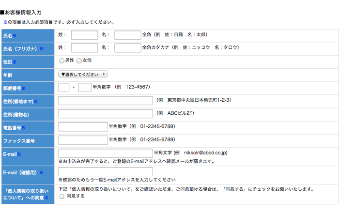 個人情報入力画面例