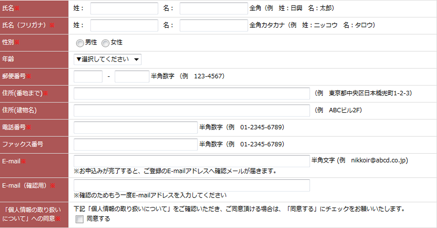 個人情報入力画面例