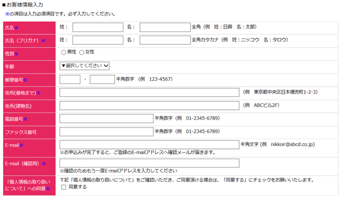 個人情報入力画面例