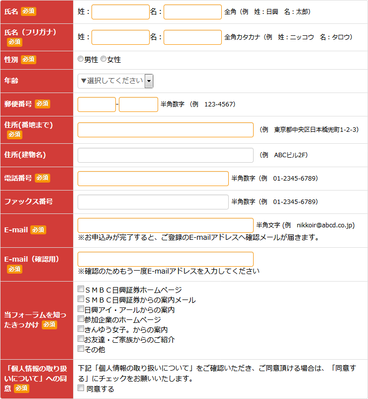 個人情報入力画面例