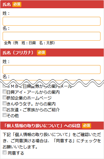 個人情報入力画面例